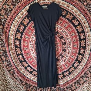 Dex Tie Waist Double Slit Classic Black Maxi Dress